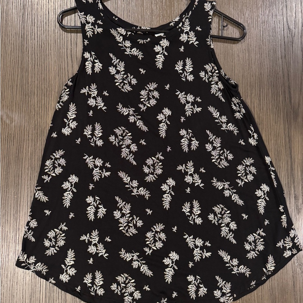 Old Navy Black Tank Top with White Leaf Print